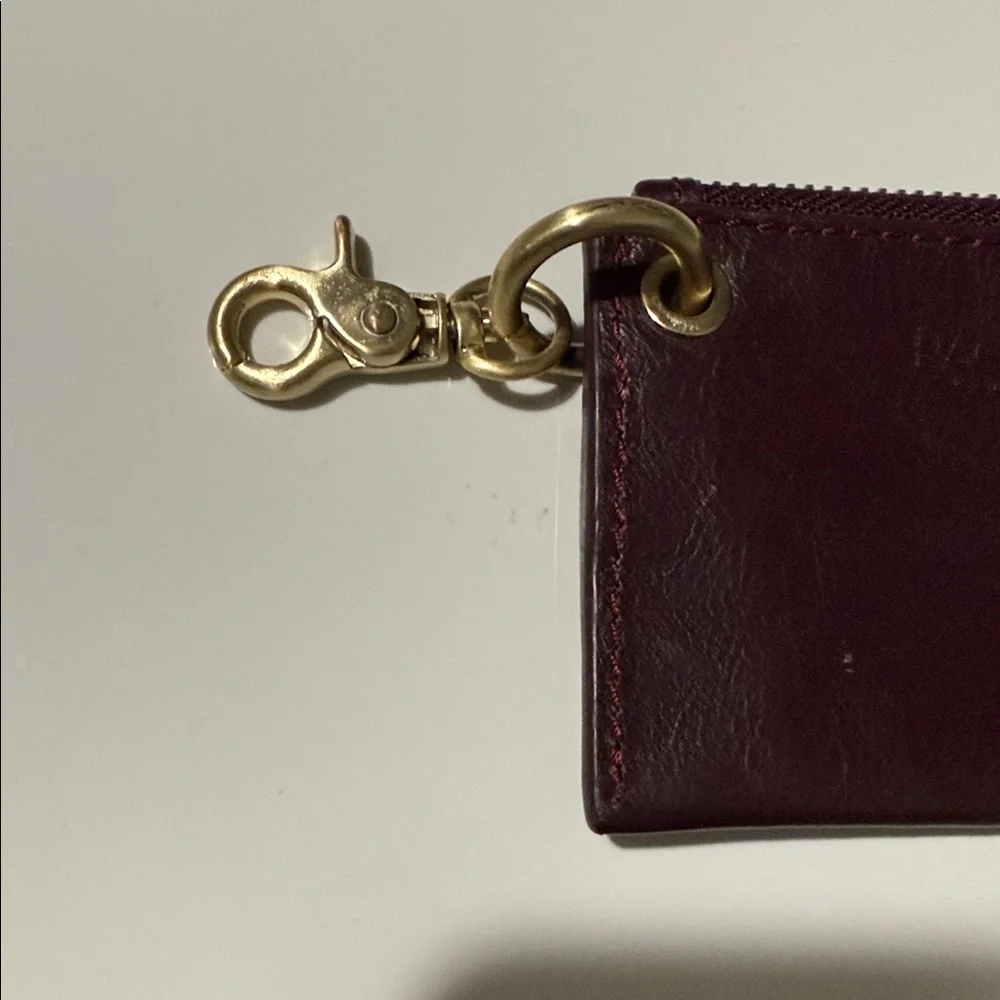 RACHEL Rachel Roy Plum Leather Zip Key & Card Holder with Gold Hardware
